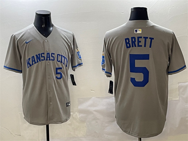 Personalized Men’s Kansas City Royals #5 George Brett Grey 2024 Away Limited Stitched Baseball Jersey