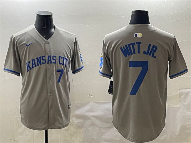 Personalized Men’s Kansas City Royals #7 Bobby Witt Jr. Grey 2024 Away Limited Stitched Baseball Jersey