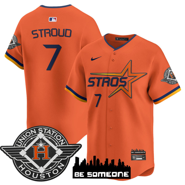 Personalized Men’s Houston Astros #7 C.J. Stroud Orange 2025 City Connect Limited Stitched Baseball Jersey