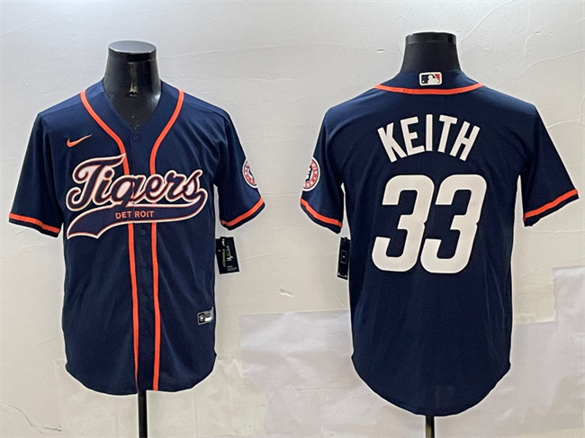 Personalized Men’s Detroit Tigers #33 Colt Keith Navy With Patch Cool Base Stitched Baseball Jersey
