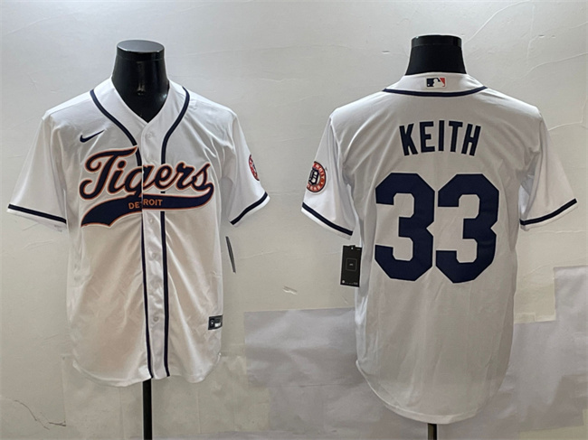Personalized Men’s Detroit Tigers #33 Colt Keith White With Patch Cool Base Stitched Baseball Jersey