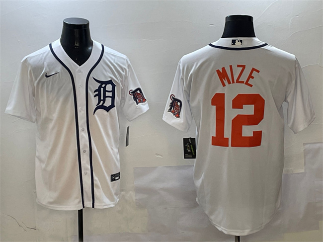 Personalized Men’s Detroit Tigers #12 Casey Mize White With Patch Cool Base Stitched Baseball Jersey