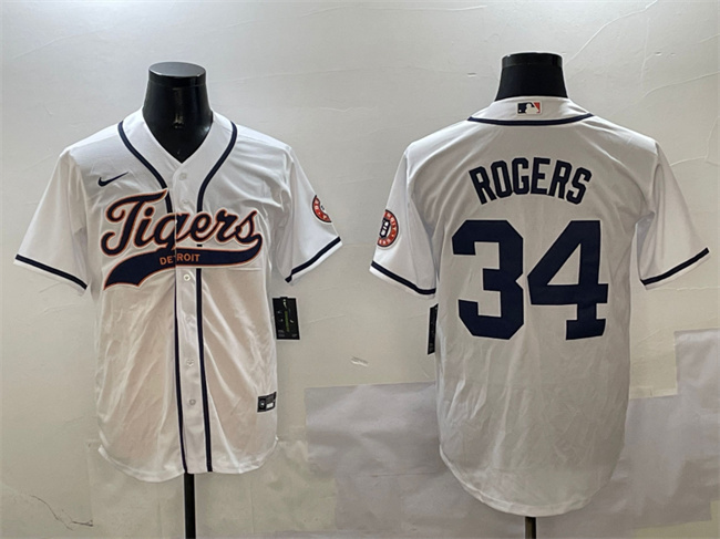 Personalized Men’s Detroit Tigers #34 Jake Rogers White With Patch Cool Base Stitched Baseball Jersey