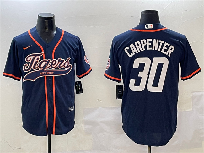 Personalized Men’s Detroit Tigers #30 Kerry Carpenter Navy With Patch Cool Base Stitched Baseball Jersey