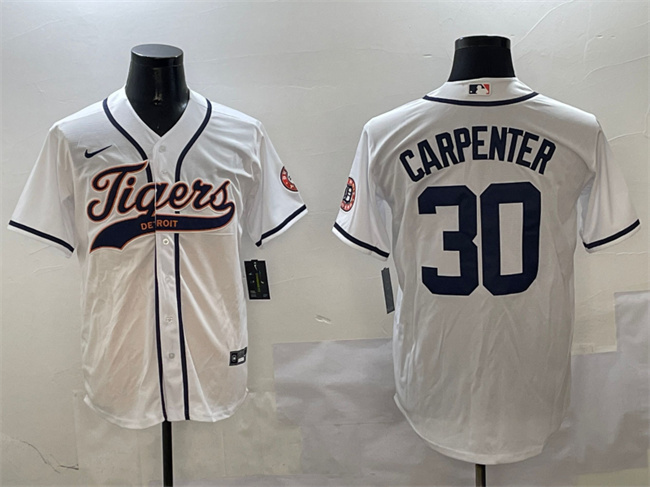 Personalized Men’s Detroit Tigers #30 Kerry Carpenter White With Patch Cool Base Stitched Baseball Jersey