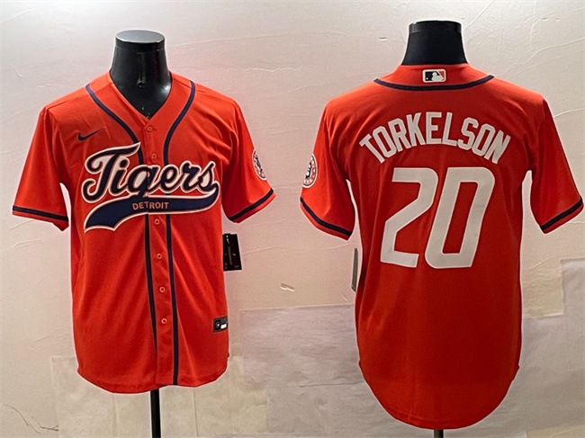Personalized Men’s Detroit Tigers #20 Spencer Torkelson Orange With Patch Cool Base Stitched Baseball Jersey