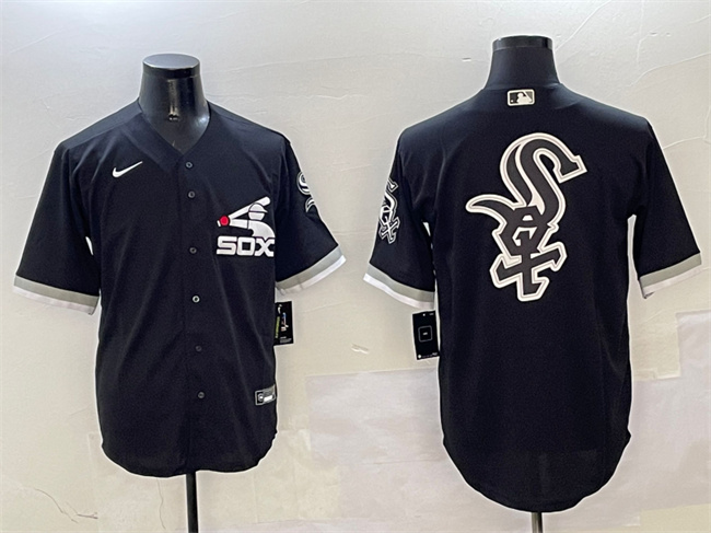 Personalized Men’s Chicago White Sox Black Team Big Logo Cool Base Stitched Jersey