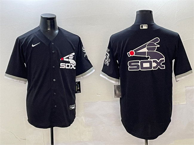 Personalized Men’s Chicago White Sox Black Team Big Logo Cool Base Stitched Jerseys