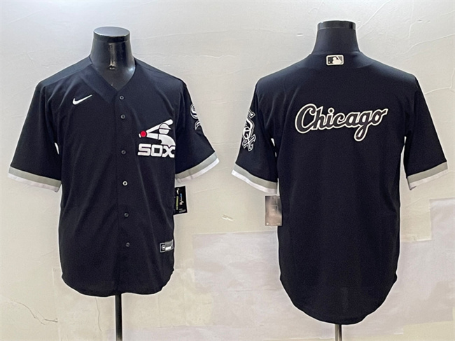 Personalized Men’s Chicago White Sox Black Team Big Logo Cool Base Stitched Jerseys