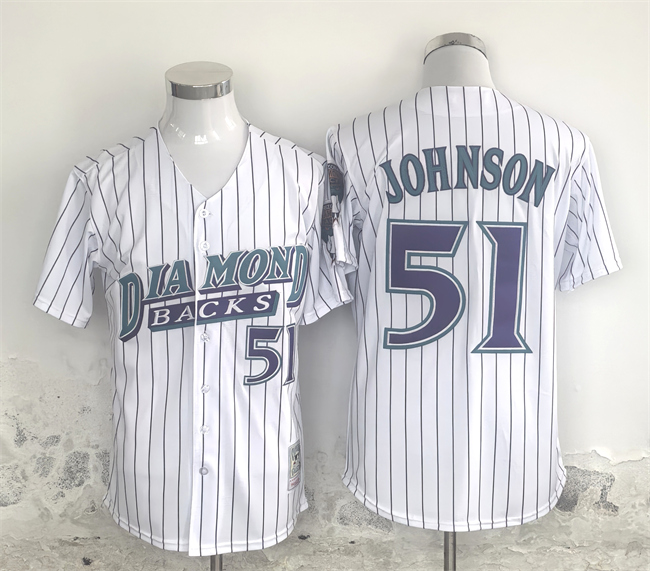 Personalized Men’s Arizona Diamondbacks #51 Randy Johnson White Throwback Cool Base Stitched Jersey