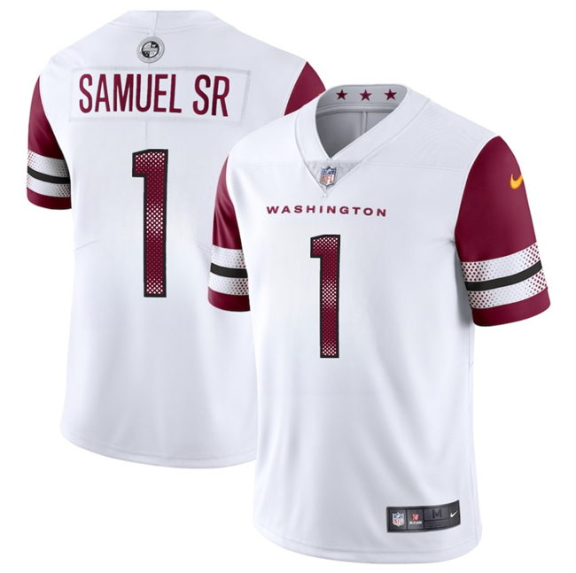 Personalized Men’s Washington Commanders #1 Deebo Samuel Sr White 2025 Limited Stitched Football Jersey