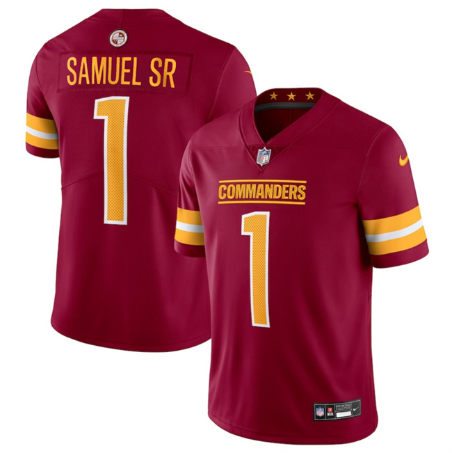 Personalized Men’s Washington Commanders #1 Deebo Samuel Sr Burgundy 2025 Limited Stitched Football Jersey
