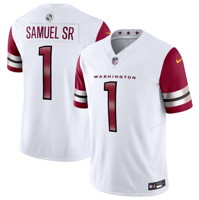 Personalized Men’s Washington Commanders #1 Deebo Samuel Sr White 2025 F.U.S.E Limited Stitched Football Jersey