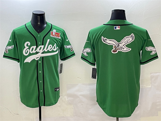 Personalized Men’s Philadelphia Eagles Team Big Logo Green 2025 Super Bowl LIX Patch Stitched Baseball Jerseys