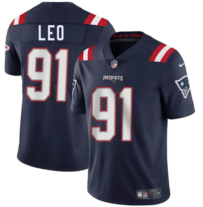 Personalized Men’s New England Patriots #91 Titus Leo Navy 2025 Limited Stitched Football Jersey