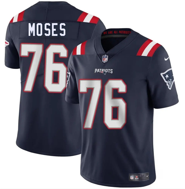 Personalized Men’s New England Patriots #76 Morgan Moses Navy 2025 Limited Stitched Football Jersey
