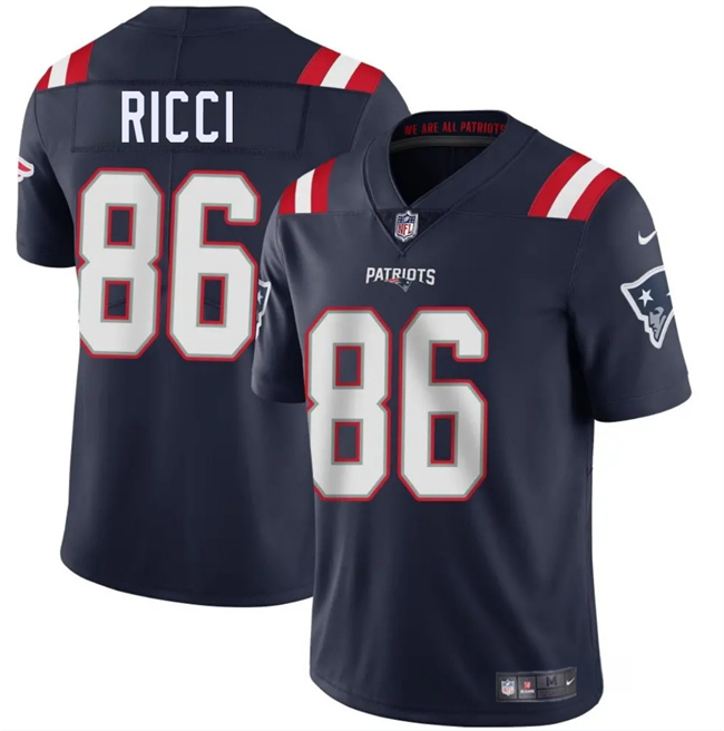 Personalized Men’s New England Patriots #86 Giovanni Ricci Navy 2025 Limited Stitched Football Jersey