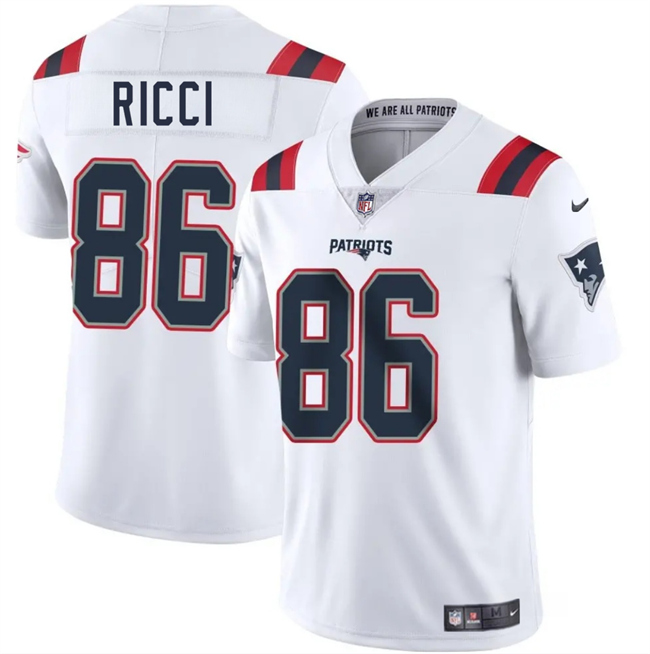 Personalized Men’s New England Patriots #86 Giovanni Ricci White 2025 Limited Stitched Football Jersey
