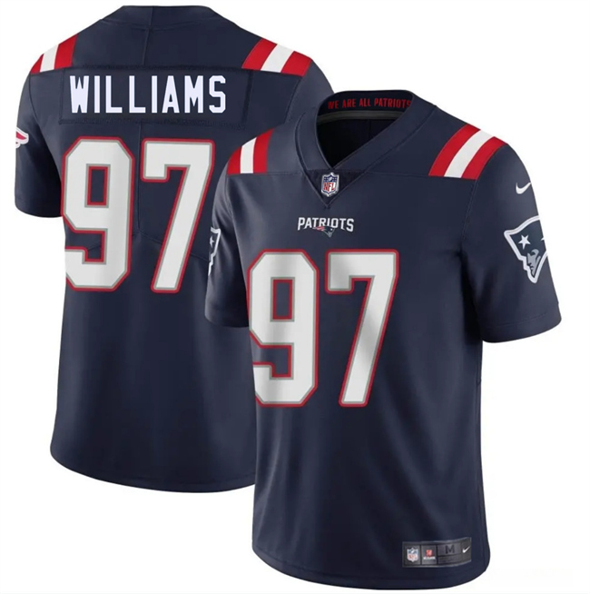 Personalized Men’s New England Patriots #97 Milton Williams Navy 2025 Limited Stitched Football Jersey