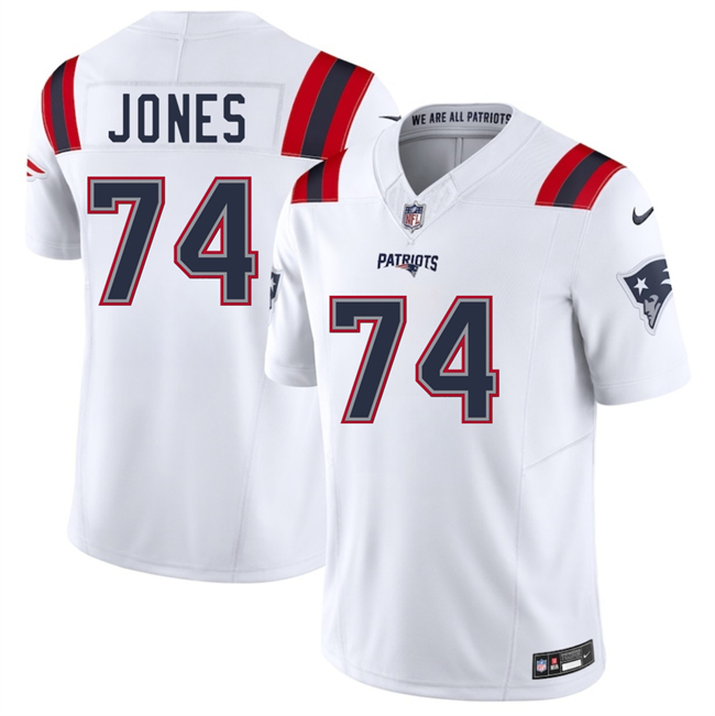 Personalized Men’s New England Patriots #74 Caleb Jones White 2025 F.U.S.E. Limited Stitched Football Jersey