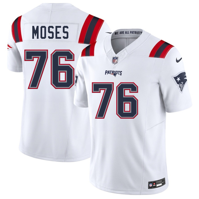 Personalized Men’s New England Patriots #76 Morgan Moses White 2025 F.U.S.E. Limited Stitched Football Jersey