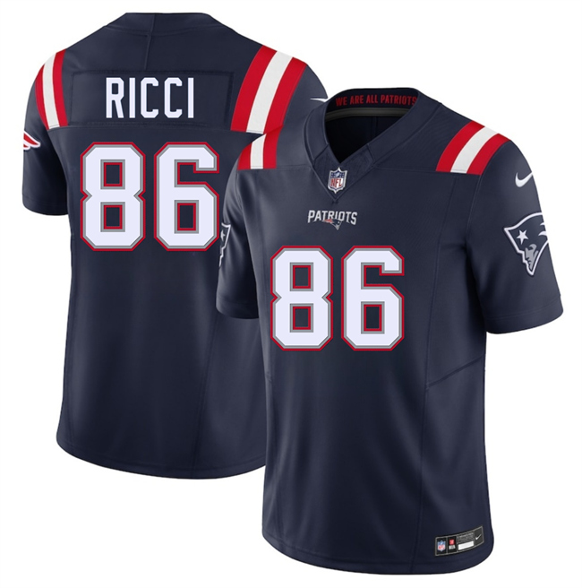 Personalized Men’s New England Patriots #86 Giovanni Ricci Navy 2025 F.U.S.E. Limited Stitched Football Jersey