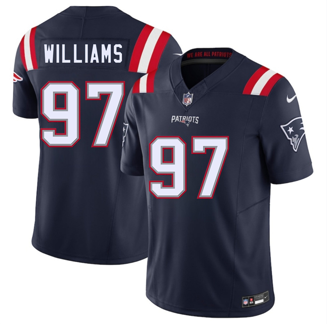 Personalized Men’s New England Patriots #97 Milton Williams Navy 2025 F.U.S.E. Limited Stitched Football Jersey