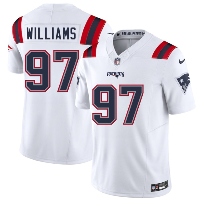 Personalized Men’s New England Patriots #97 Milton Williams White 2025 F.U.S.E. Limited Stitched Football Jersey
