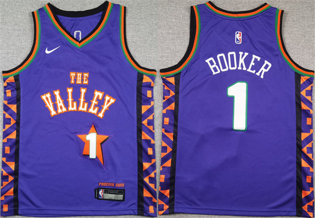 Personalized Youth Phoenix Suns #1 Devin Booker Purple 2024 City Edition Stitched Basketball Jersey