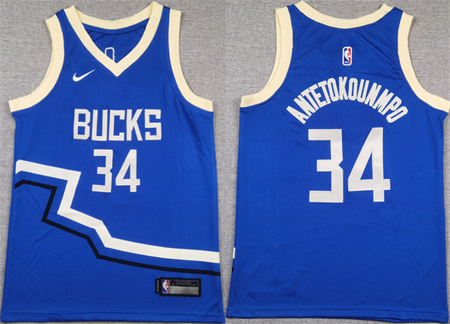 Personalized Youth Milwaukee Bucks #34 Giannis Antetokounmpo Blue City Edition Stitched Basketball Jersey