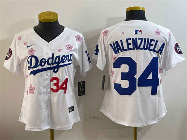 Personalized Women’s Los Angeles Dodgers #34 Fernando Valenzuela White 2025 Tokyo Series Limited Stitched Baseball Jersey(Run Small)