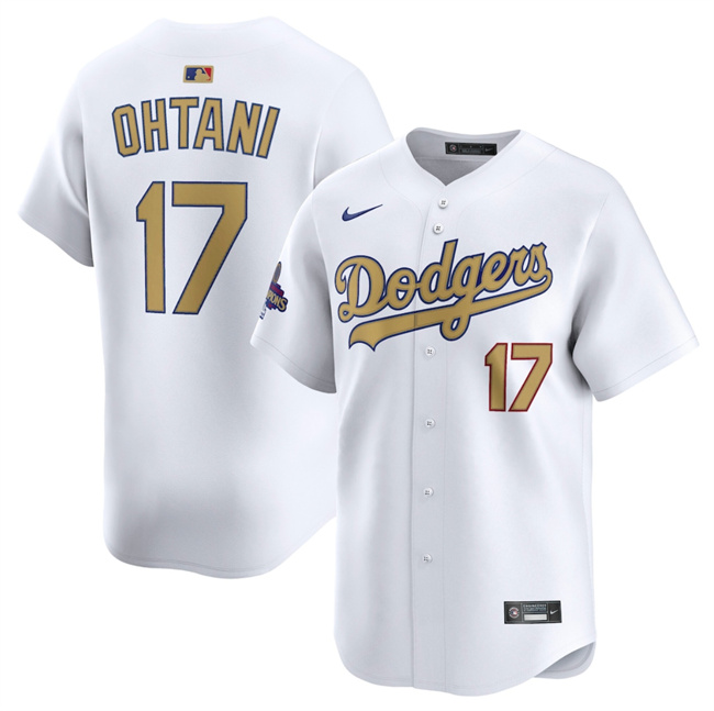 Personalized Men’s Los Angeles Dodgers #17 Shohei Ohtani White 2025 Gold Collection Limited Stitched Baseball Jersey