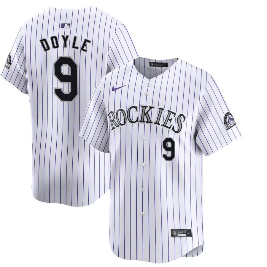 Personalized Men’s Colorado Rockies #9 Brenton Doyle White Home Limited Stitched Baseball Jersey