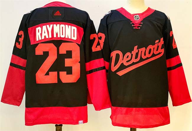 Personalized Men’s Detroit Red Wings #23 Lucas Raymond Black 2024-25 Stitched Jersey
