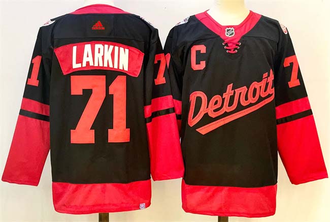 Personalized Men’s Detroit Red Wings #71 Dylan Larkin Black With C Patch 2024-25 Stitched Jersey