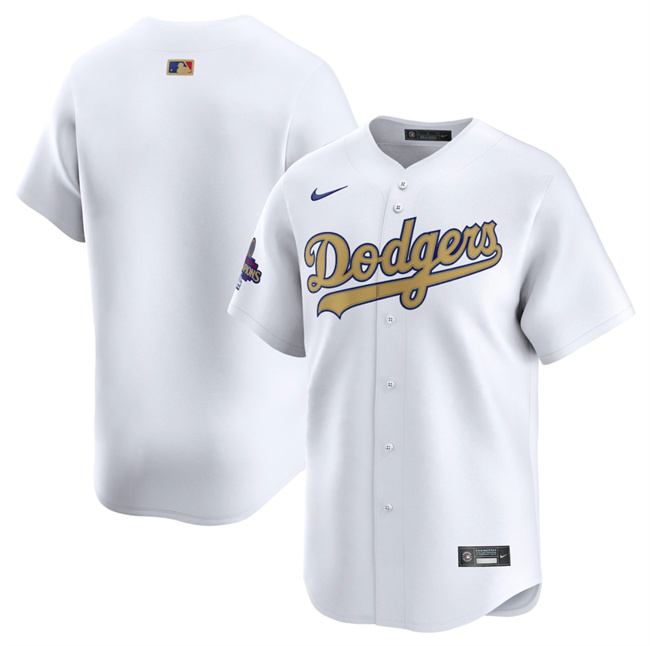 Personalized Youth Los Angeles Dodgers Blank White 2025 Gold Collection Limited Stitched Baseball Jersey