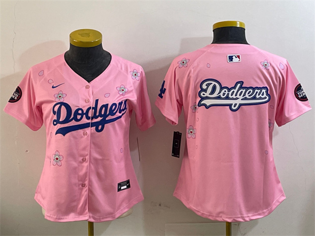 Personalized Youth Los Angeles Dodgers Team Big Logo Pink 2025 Tokyo Series Limited Stitched Baseball Jersey