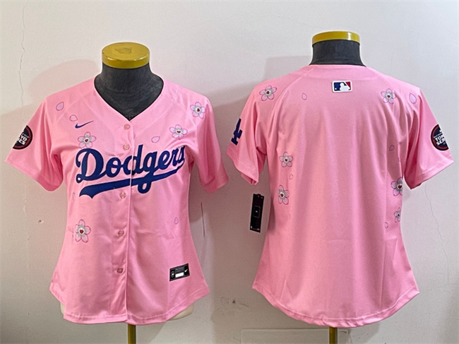 Personalized Women’s Los Angeles Dodgers Blank Pink 2025 Tokyo Series Limited Stitched Baseball Jersey(Run Small)
