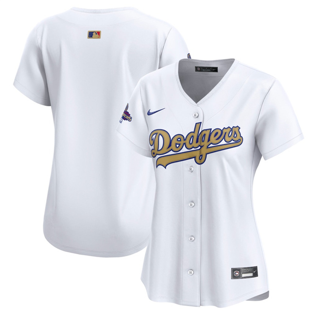 Personalized Women’s Los Angeles Dodgers Blank White 2025 Gold Collection Limited Stitched Baseball Jersey(Run Small)