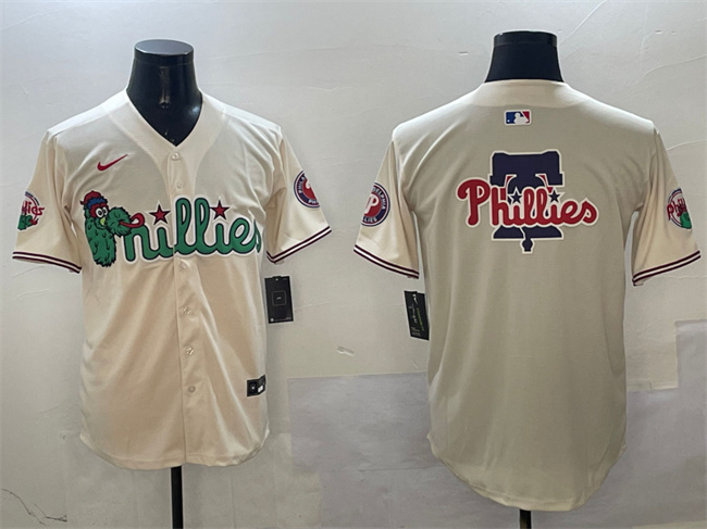 Personalized Men’s Philadelphia Phillies Team Big Logo Cream Phanatic Limited Stitched Jersey