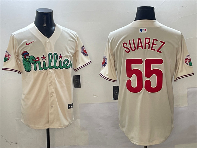 Personalized Men’s Philadelphia Phillies #55 Ranger Suarez Cream Phanatic Limited Stitched Jersey