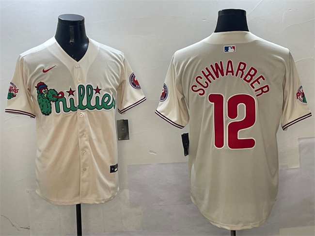 Personalized Men’s Philadelphia Phillies #12 Kyle Schwarber Cream Phanatic Limited Stitched Jersey