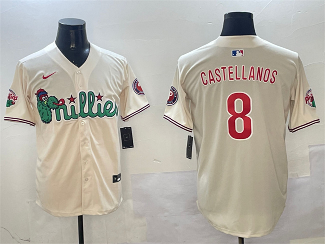 Personalized Men’s Philadelphia Phillies #8 Nick Castellanos Cream Phanatic Limited Stitched Jersey