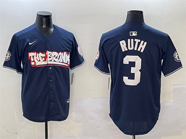 Personalized Men’s New York Yankees #3 Babe Ruth Navy Bronx Graffiti Limited Stitched Baseball Jersey