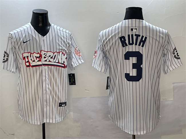 Personalized Men’s New York Yankees #3 Babe Ruth White Bronx Graffiti Limited Stitched Baseball Jersey