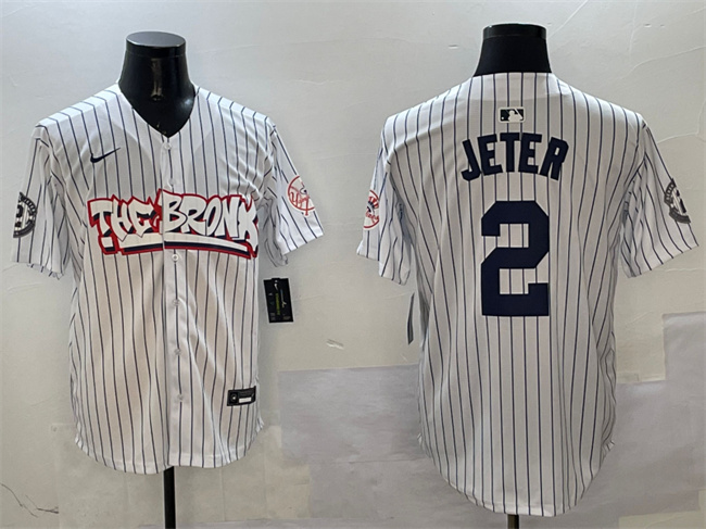 Personalized Men’s New York Yankees #2 Derek Jeter White Bronx Graffiti Limited Stitched Baseball Jersey