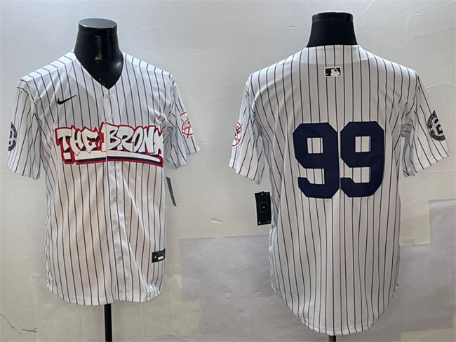 Personalized Men’s New York Yankees #99 Aaron Judge White Bronx Graffiti Limited Stitched Baseball Jersey