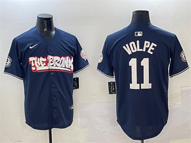 Personalized Men’s New York Yankees #11 Anthony Volpe Navy Bronx Graffiti Limited Stitched Baseball Jersey