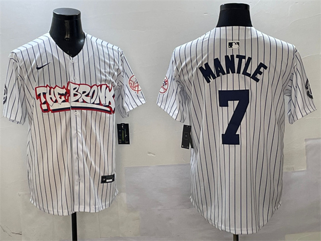 Personalized Men’s New York Yankees #7 Mickey Mantle White Bronx Graffiti Limited Stitched Baseball Jersey
