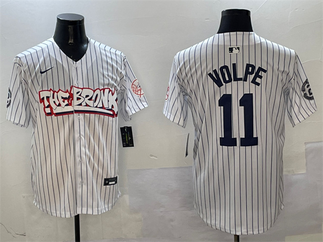 Personalized Men’s New York Yankees #11 Anthony Volpe White Bronx Graffiti Limited Stitched Baseball Jersey